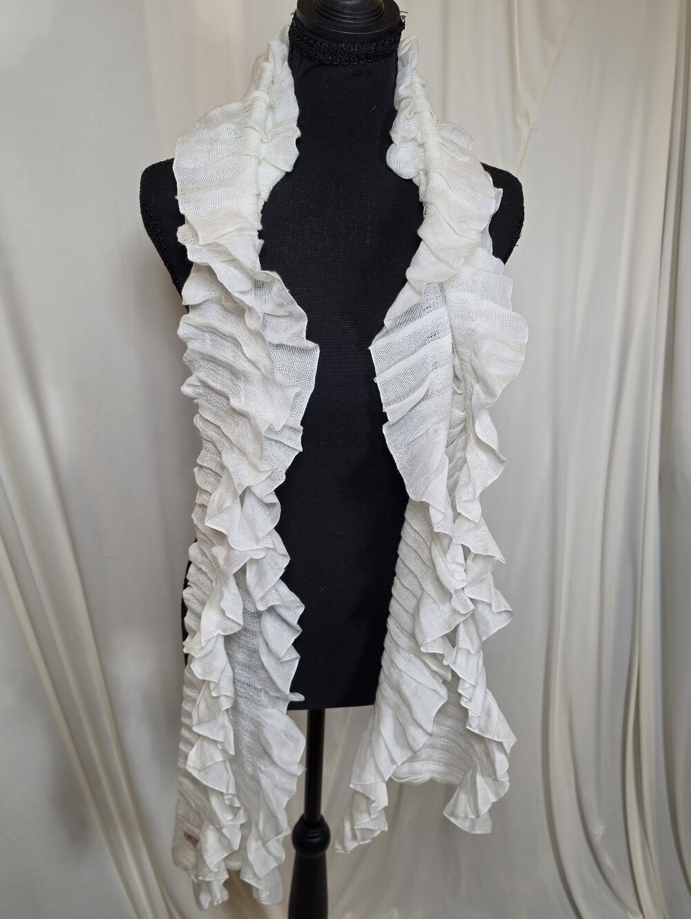 Echo Cream Ivory Ruffle Knit Scarf Long Accordion Pleat Tiered Coquette Boho OS